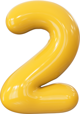 yellow number 2 bubble 3d render