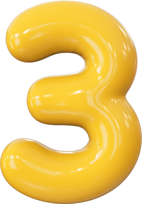yellow number 3 bubble 3d render